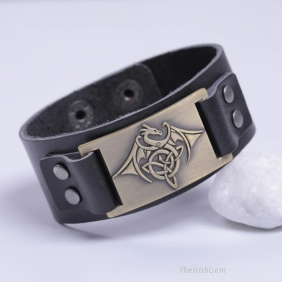 Other - Celtic Trinity Dragon Leather Cuff Bracelet